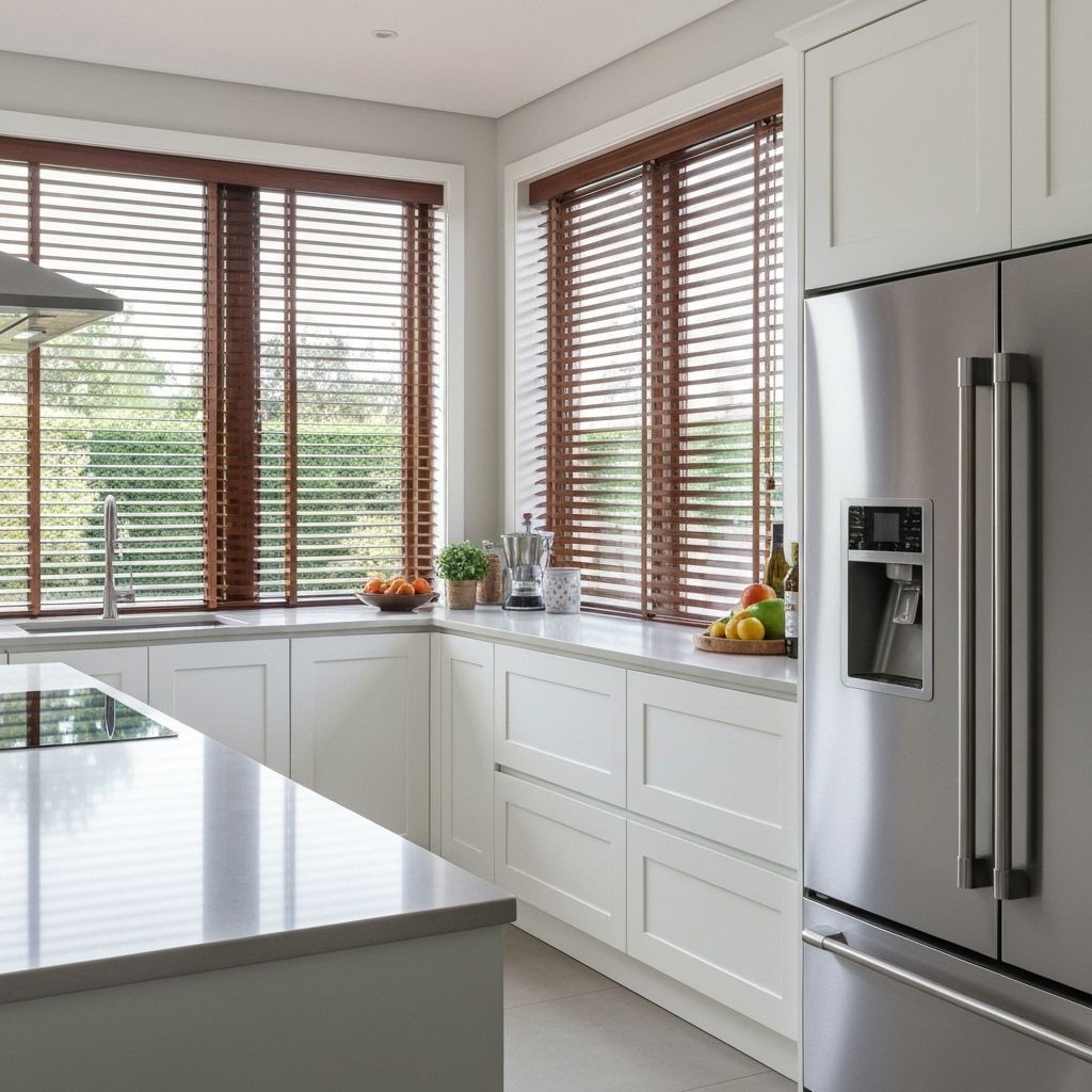 Custom timber venetian blinds in kitchen